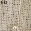 NSZ Kadınlar Houndstooth Tweed Ceket Yün Boylu Ekose Gömlek Ceket Inci Düğme Bluz Ceket Checked Dış Giyim Streetwear Güz 201106