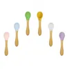 New Kitchen tool Baby Feeding Spoon Bamboo Handle Silicone Spoon Baby Food Spoons Anti-Scald And Fall Resistance Training Spoons 9089