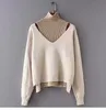 Nuevo diseño de suéter de 2 piezas para mujer, tops de cuello alto, chaleco de punto y cuello en V, jersey de manga larga suelto, tops de punto