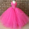 Ragazze Pink Glitter Tutu Dress Bambini Crochet Sparkle Tulle Abito lungo Abito da ballo Bambini Festa di compleanno Costume Abito da principessa F5291108