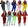 Kvinnor Jogger kostym Fall Winter Clothing Sweat Suits Hood Jacket Byxor Två Piece Set Outfits Långärmad Tracksuits Plus Size Sportswear 4085