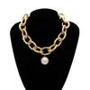 Imitation Gothic Big Pearl Pendant Choker Steampunk Men Hip Hop Heavy Metal Chunky Lock Chain Necklace Women Jewelry DKAS5969588