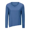 L-31 Dames Eenvoudig T-shirt Vrije tijd Loose Fit Yoga Tops Hardlopen Sport Shirts met lange mouwen Open taillenaad Sneldrogend Ademend Naakt Kleding