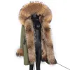 Giacca invernale da donna Parka lungo spesso caldo Streetwear Parka Cappotto in vera pelliccia Cappuccio con collo di procione naturale 211220