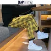 Kapments Streetwear الأصفر منقوشة السراويل الرجال ركض 2021 رجل عارضة مستقيم الحريم الكورية الهيب هوب المسار زائد الحجم 220214