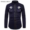 Mens Western Cowboy Shirt Snygg Broderad Slim Fit Långärmad Party T Shirts Män Märke Design Bankettknapp Down Shirt Man