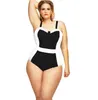 Um pedaço de maiô Plus Size XL XXL XXXL Swimwear Monokini para Mulheres Blackwhite Patchwork Grande Tamanho Push Up Bathing Suit T200708