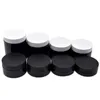 Bouteille de crème en plastique PET noir avec couvercle givré mat avec bouchon noir blanc Emballage cosmétique Récipients rechargeables Pots de bonbons 250g 200g 150g 120g 100g 80g 50g 30g