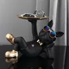 Nordisk harts bulldog hantverk hund butler med bricka för nycklar hållare lagring smycken djur rum heminredning staty hund skulptur 220113