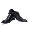 British Black Point Men Dress Flats Véritage en cuir métal