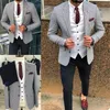 Bleu pied-de-poule smokings de mariage hommes costumes 3 pièces sur mesure costumes de mariage revers décontracté mode formelle affaires manteau pantalon Vest330c