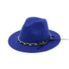 Stingy Brim Hattar Kvinnor Fedora Felted Chain Band Bowknot Elegant Fascinator Vinter Solid Grön Rosa Vit Formell Klänning Hat