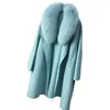 OFTBUY Cappotto in vera pelliccia Giacca invernale da donna Collo in pelliccia di volpe naturale Misto lana cashmere Capispalla lunga Cintura da donna Streetwear 201218