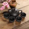 Naturlig lila lera te uppsättning med 1 tekanna 4 teacups handgjorda lila sand kinesiska kong fu teaware autentiska yixing te gåvor