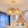 Led chambre d'enfants lustre en cristal filet rouge ins princesse fille dessin animé couronne protection des yeux gradation étude chambre lustre