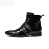 New Men Shoes Boots Western Cowboy Ankle Boots Men Pointed Buckles Black Leather botas hombre Runway, Party Boots