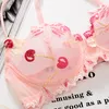 Shaonvmeiwu sexy lingerie transparente broderie de dentelle mince mince soutien-gorge rose costume de soutien-gorge de fruits de cerise LJ200814