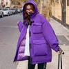 Foryunshes ny vinter safari stil lila kvinna parkas hooded tjockna kappa mode varma kläder casual jacka outwear ny 201214