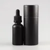 Matte Black Boston Round 15ml 30ml 50ml 100ml Flacons compte-gouttes d'huile de teinture de verre avec couvercle noir CRC Boîtes en carton personnalisées noires avec logo