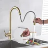 Intelligente Touch-Küchenhahn gebürstetes Gold-Auszieh-Auszieh-Spray-schwarze Sensor-Wasserhähne 360 ​​Rotationskran heißer kalter Wassersensor-Mischer-Armaturen