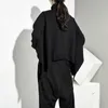 EAM Loose Fit Noir Oversize Retour Long Sweat-shirt Col Haut Manches Longues Femmes Grande Taille Mode Printemps Automne OA8690 201202