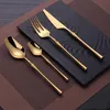 4pcs/Set Stainless Steel Tableware Gold Cutlery Set Knife Spoon And Fork Set Dinnerware Korean Food Cutlerys Kitchen Accessories HH9-3678