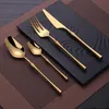 4 sztuk / zestaw stołowych stołów ze stali nierdzewnej Gold Cutlery Zestaw noża łyżka i widelec Zestaw obiadowe Koreańskie Cutlery Kochania Akcesoria kuchenne HH9-3678