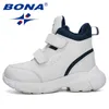 BONA Designers Boy Synthetic Leather Fashion Boots Student Sneakers Plush Warm Kids Snow Boots Outdoor Girl Ankle Boots LJ201201