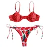 Rouge Pastèque Imprimer Push-Up Sexy Bikini Ensemble Soutien-Gorge Rembourré Plage Deux Pièces Bikini Brésilien Femmes Maillot De Bain Maillots De Bain T200508