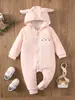 Baby Cartoon Embroidery 3D Ear Design Teddy Lined Hooded Zipper Jumpsuit SHE