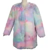 Frauen Winter Regenbogen Tie Dye Teddy Mäntel und Jacken Streetwear Polar Fleece Plüsch Übergroßen