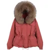 Janveny Enorme Gola De Pele De Guaxinim Com Capuz Feminino Curto Casaco De Penas Feminino 90% Duck Down Jacket Winter Puffer Parka 211221