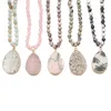 Chains Natural Semi Precious Stone Necklace Bead Chain 6mm 90cm Irregular Pendant 25x40mm For Woman