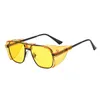 Punk Couro Side Shields Sunglasses Gradiente UV400 Proteção Redonda Metal Óculos Óculos Óculos Quadro Homens Mulheres FML1
