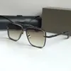 Men Square Sunglasses 121 Black Yellow Gold Frame Gray Gradient Lens Sun Glasses Shades with Box