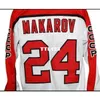 Real Men real Full embroidery #24 Custom Name # Russia CCCP Retro New White Makarov Retro Hockey Jersey or custom any name or number Jersey