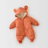 Milancel Sonbahar Kış Bebek Giyim Ayı Kulak Erkek Tulum Kürk Astar Bebek Kız Kıyafet 211229