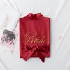 Champagne Embroidery Bride Wedding Robe Sleepwear Satin Women Kimono Bathrobe Sexy Bridesmaid Dressing Gown Casual Nightdress