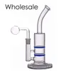 Wholesale Blue Tube water Dab Rig Glass Bong Perc 18mm Joint Bowl with two Filter Screen for smoking