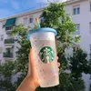 Herbruikbare Starbucks Tumbler Color Changing Confetti Cold Cup Rainbow Straw met Deksel Plastic Cup FL OZ