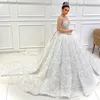 Dubai Luxurious Ball Gown Glittering Bröllopsklänningar Sequin Bridal Gowns 2022 Sheer Long Sleeve Knappar Lace Up Vestido de Novia