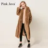 PINK JAVA QC1848 arrival free real sheep fur coat long style camel teddy over size winter women 211220