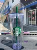 Starbucks 20peep 24 унции/16 унций с двойной пластиковой тумблером дно чашка богиня Подарки Подарки Подарки Порная прозрачная прозрачная питье плоские тумблеры соломинка