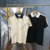 24SS Europe Mens Polo koszulki damskie paski splatanie t -koszulka Mężczyźni śrubowa bawełniana patchwork Polos liter Tshirts Designer Casual Tops Tee