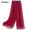 JFUNCY nouvelles femmes jambe large plage été lâche grande taille taille élastique jupe femme en mousseline de soie pantalon cloche bas 201031