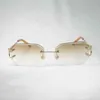 2023 Gafas de diseñador New Vintage Rimless C Wire Gafas de sol Hombres Gafas Mujer Para el verano Corte de diamante Gafas transparentes Marco de metal Oculos Gafas tr1