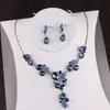 Luxury Silver Barock Plated Blue Crystal Bridal Set Necklace Earring Tiara Crown Wedding African Beads Smycken Set 92QQ6049943