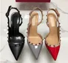 2023 Ashion Femmes Pompes Casual Designer Or Mat Cuir Clouté Pointes Slingback Talons Hauts Sandales Chaussures