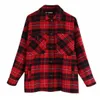 Vintage Plaid Bluses Stylish Pockets Overdimensionerade jacka Coat Women 2020 Fashion Lapel Collar Long Sleeve Loose Outerwear Chic Shirts Tops