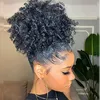 AFRO POUT POYTSTRING HARKSTRING CORETAIL CORKY KINKY Кудрявая пушистая афро плюшки вокруг с 2 клипами черный цвет волос для волос человеческая волос для B